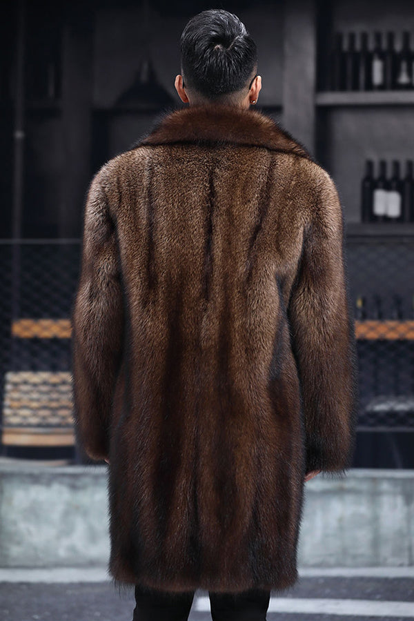 Men's Faux Mink Coat Plus Size Brown Casual Overcoat