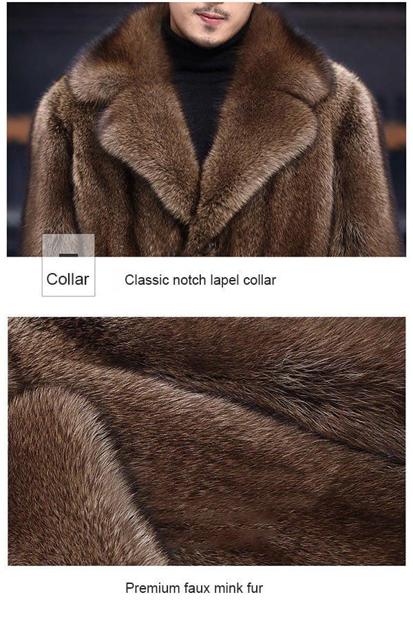Men's Faux Mink Coat Plus Size Brown Casual Overcoat