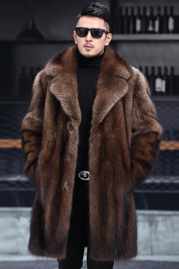 Men's Faux Mink Coat Plus Size Brown Casual Overcoat