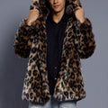 mens leopard faux fur coat with hood brown winter outerwear Alicefurs