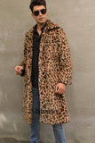 Men's Leopard Fur Coat Winter Brown Long Fuzzy Overcoat