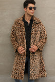 Men's Leopard Fur Coat Winter Brown Long Fuzzy Overcoat