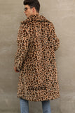 Men's Leopard Fur Coat Winter Brown Long Fuzzy Overcoat