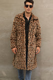 Men's Leopard Fur Coat Winter Brown Long Fuzzy Overcoat