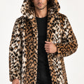 Men's Leopard Print Hooded Faux Fur Coat with Ears