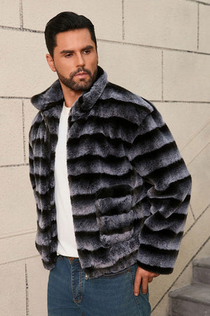 mens striped fur jacket short faux chinchilla coat 2 Alicefurs