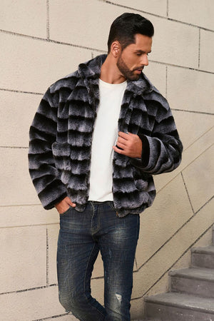 mens striped fur jacket short faux chinchilla coat 3 Alicefurs