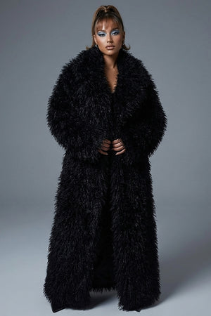 mongolian faux fur coat long shaggy overcoat for women in black Alicefurs