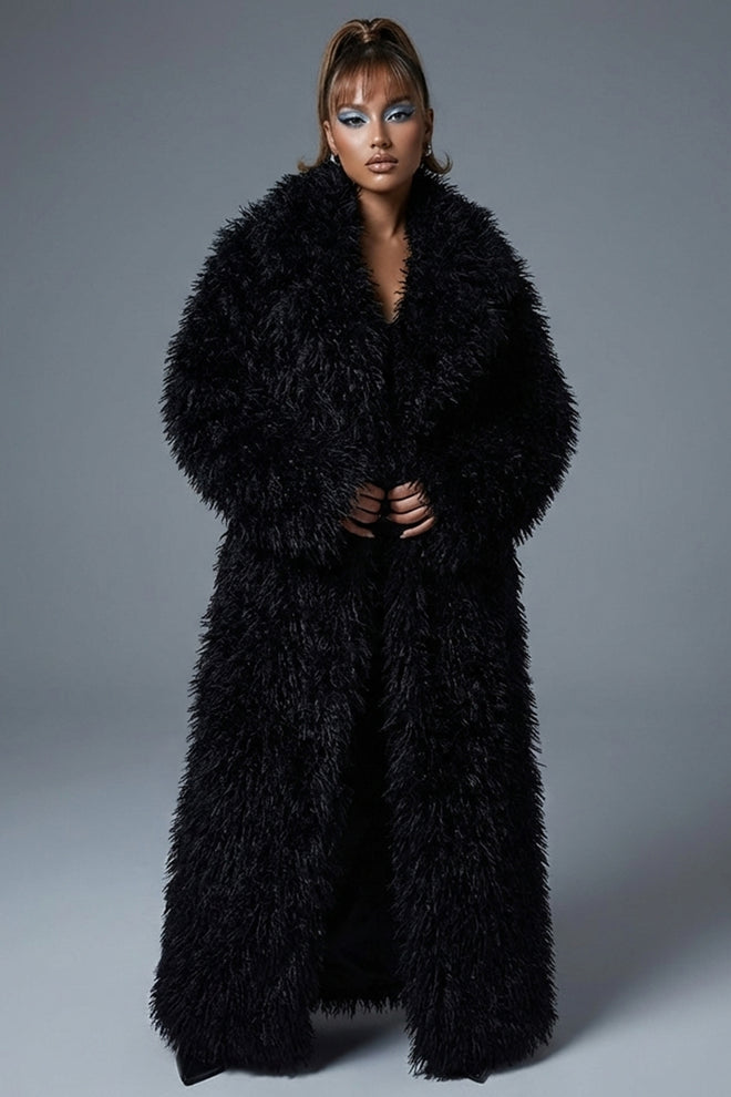 Black Mongolian Faux Fur Coat