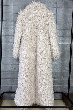 mongolian faux fur coat long shaggy overcoat for women in ivory back view Alicefurs