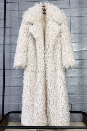 mongolian faux fur coat long shaggy overcoat for women in ivory Alicefurs