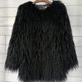 mongolian faux fur coat mid length shaggy jacket for women in black Alicefurs