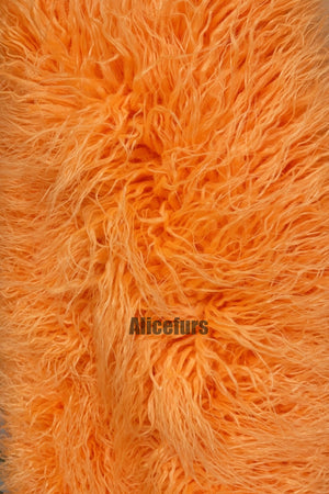 mongolian faux fur coat mid length shaggy jacket for women in orange 2 Alicefurs