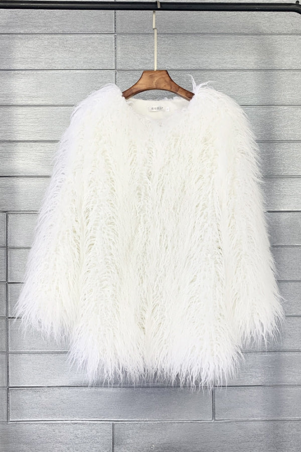 Mongolian Faux Fur Coat Mid Length Shaggy Jacket for Women