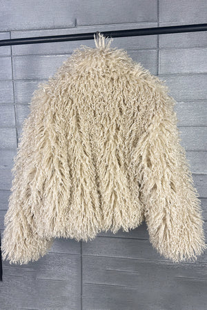 mongolian faux fur jacket cropped shaggy outerwear for women in beige 2 Alicefurs