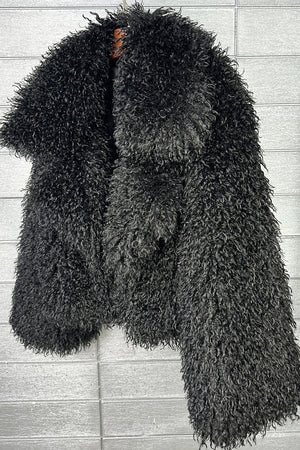 mongolian faux fur jacket cropped shaggy outerwear for women in black 2 Alicefurs