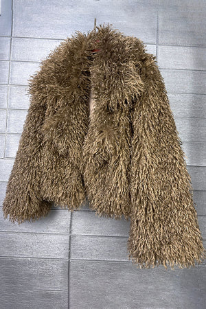 mongolian faux fur jacket cropped shaggy outerwear for women in chocolate brown 1 Alicefurs