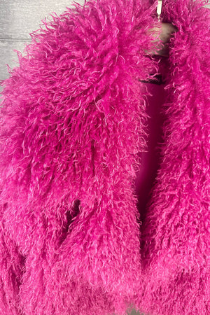 mongolian faux fur jacket cropped shaggy outerwear for women in fuchsia 3 Alicefurs
