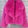 mongolian faux fur jacket cropped shaggy outerwear for women in fuchsia Alicefurs