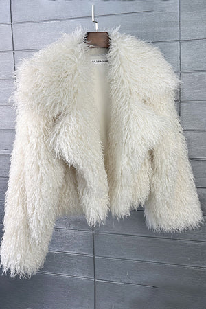 mongolian faux fur jacket cropped shaggy outerwear for women in ivory 1 Alicefurs