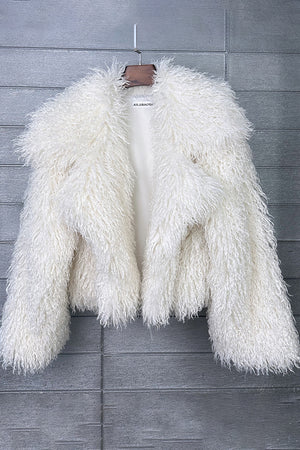 mongolian faux fur jacket cropped shaggy outerwear for women in ivory 6 Alicefurs