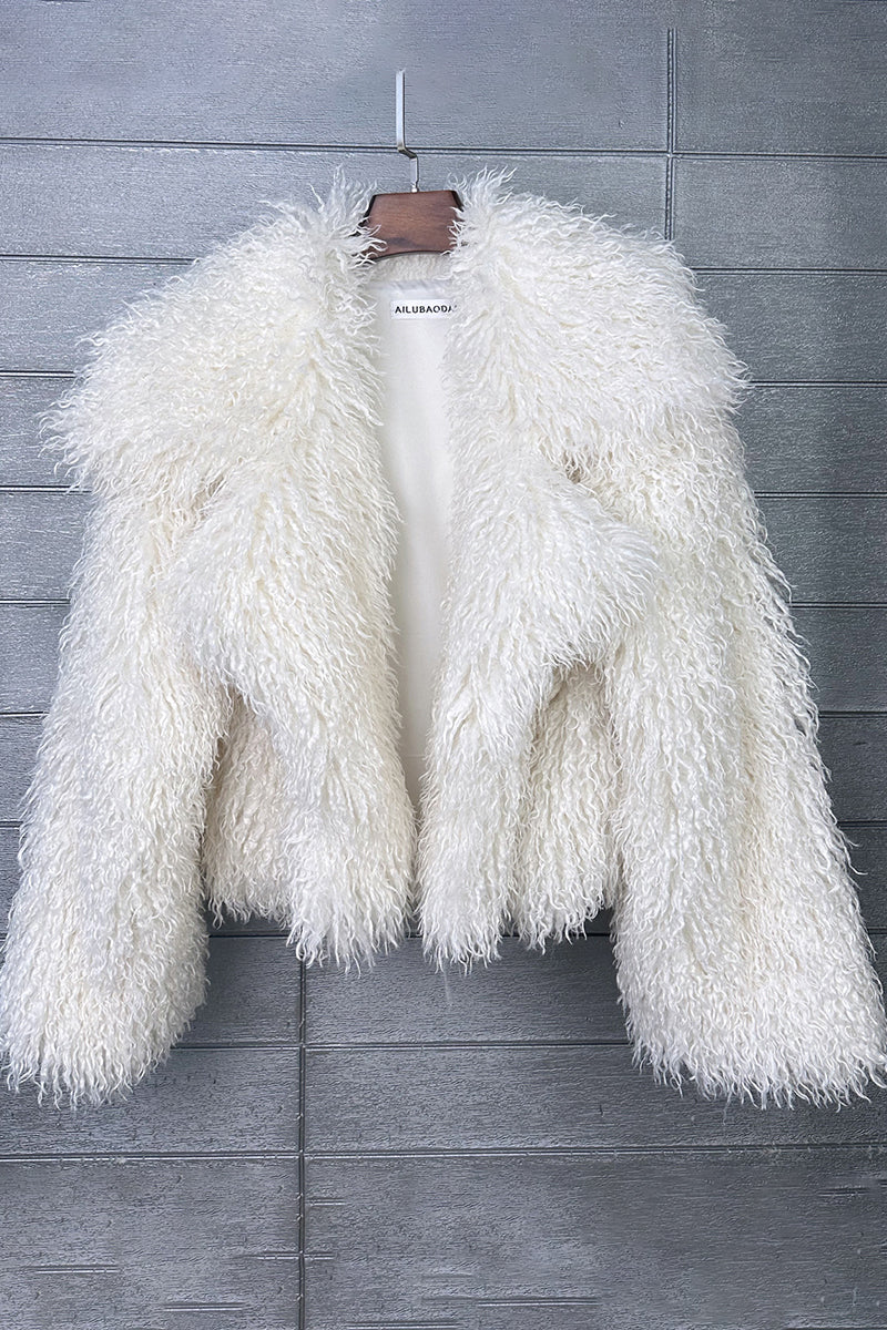 Mongolian Faux Fur Jacket Cropped Shaggy Outerwear for Women