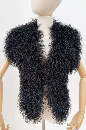 mongolian faux fur top in halter deep v neck for women in black 7 Alicefurs