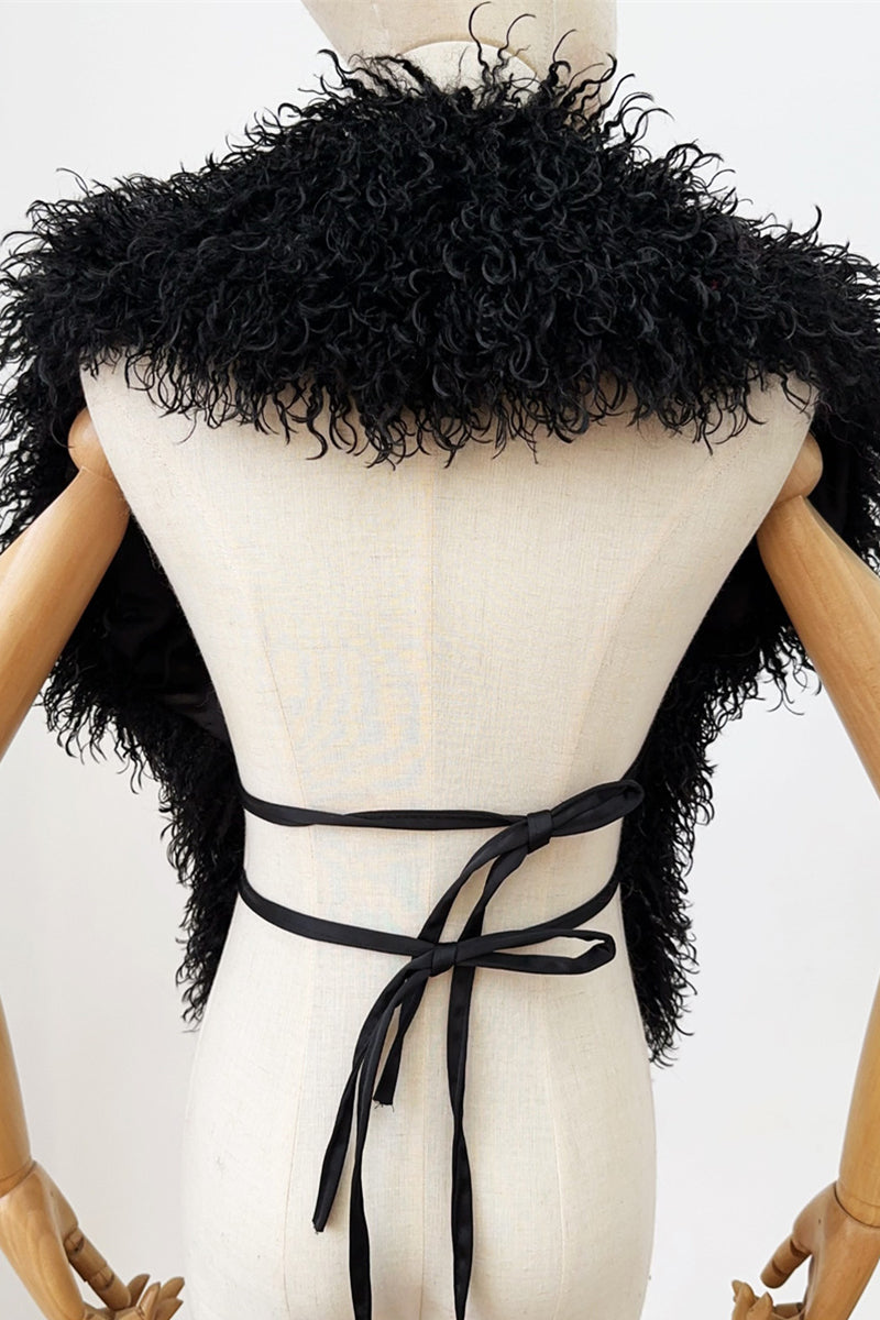 Mongolian Faux Fur Top in Halter Deep V-Neck for women
