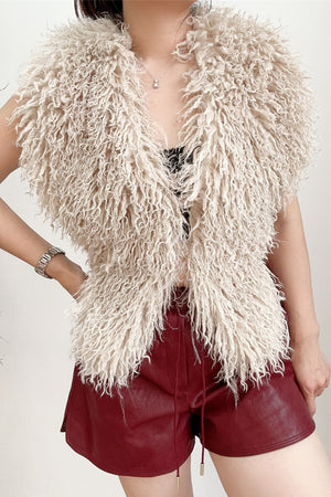 mongolian faux fur top in halter deep v neck for women in khaki 6 Alicefurs