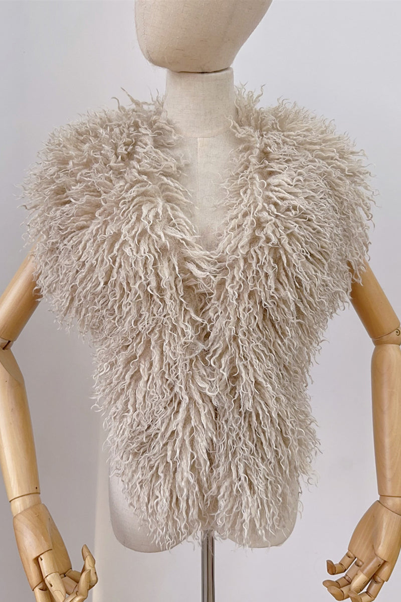 Mongolian Faux Fur Top in Halter Deep V-Neck for women