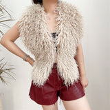 Mongolian Faux Fur Top in Halter Deep V-Neck for women