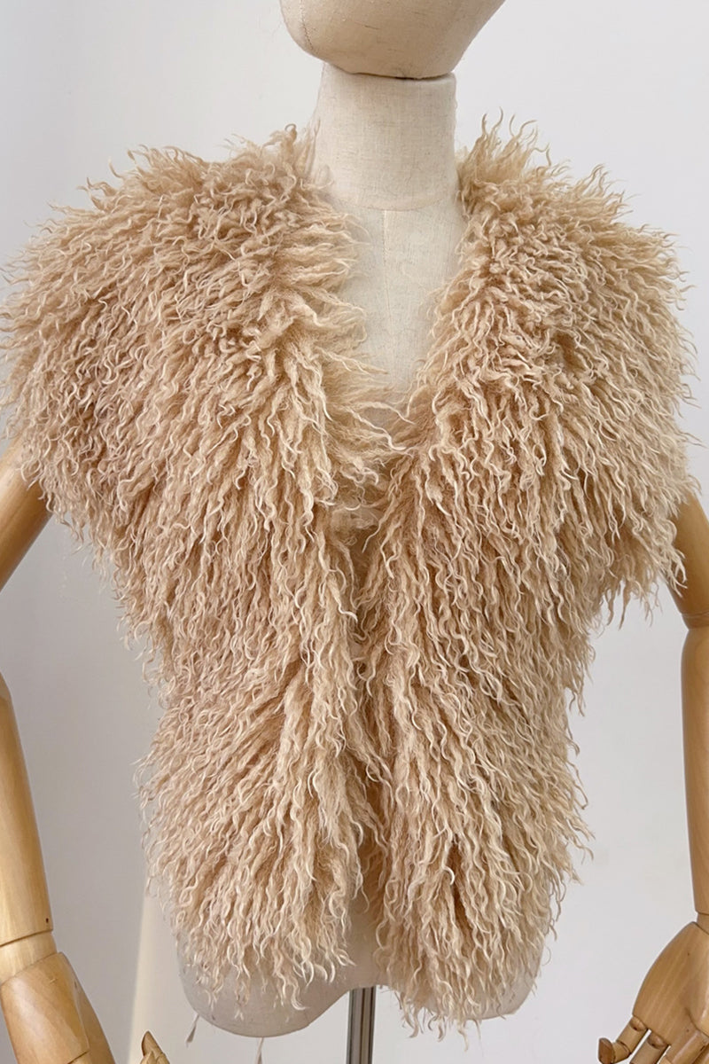 Mongolian Faux Fur Top in Halter Deep V-Neck for women