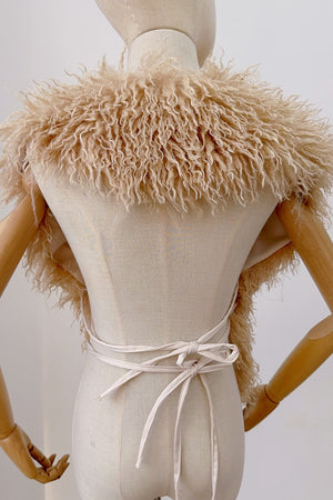 mongolian faux fur top in halter deep v neck for women in tan 8 Alicefurs
