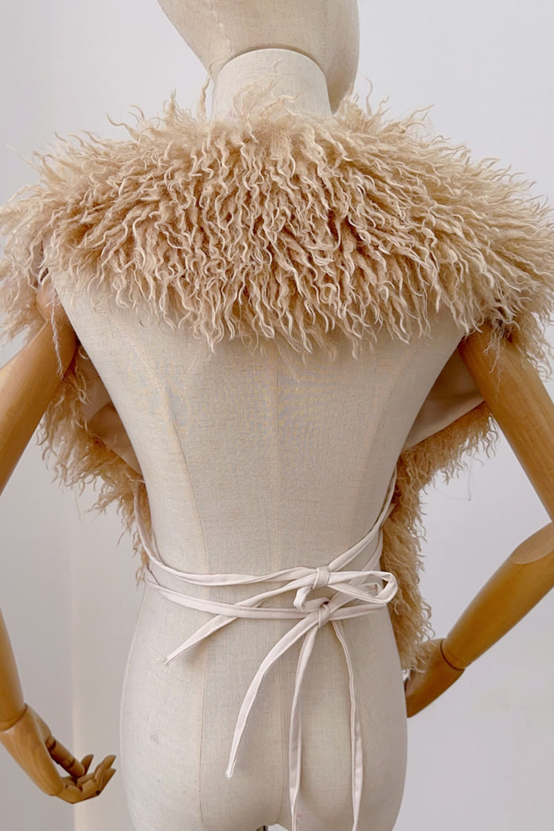 Mongolian Faux Fur Top in Halter Deep V-Neck for women