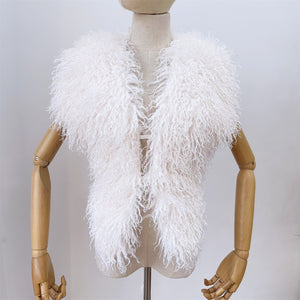 mongolian faux fur top in halter deep v neck for women in white 2 Alicefurs