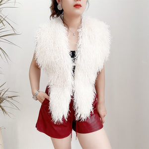 mongolian faux fur top in halter deep v neck for women in white 4 Alicefurs