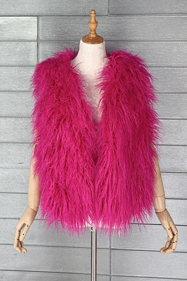 Mongolian Faux Fur Vest Short Sleeveless Shaggy Jacket for Women