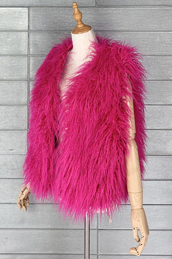 Mongolian Faux Fur Vest Short Sleeveless Shaggy Jacket for Women