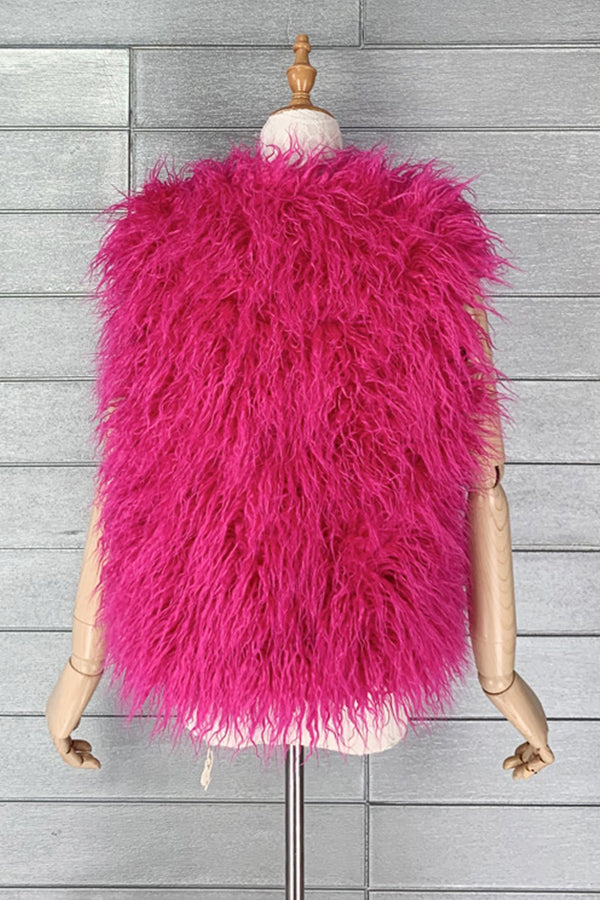 Mongolian Faux Fur Vest Short Sleeveless Shaggy Jacket for Women