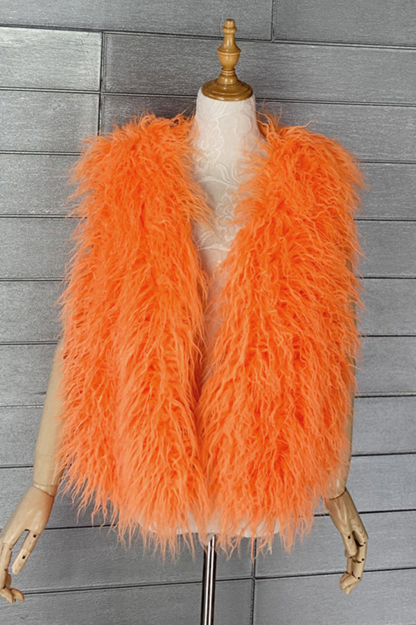 Mongolian Faux Fur Vest Short Sleeveless Shaggy Jacket for Women
