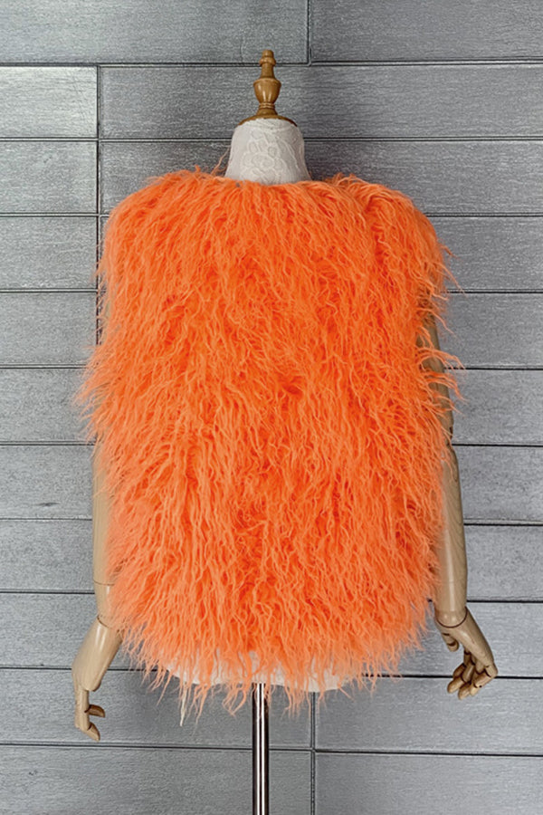 Mongolian Faux Fur Vest Short Sleeveless Shaggy Jacket for Women