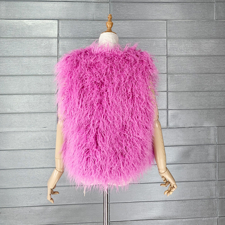 Mongolian Faux Fur Vest Short Sleeveless Shaggy Jacket for Women