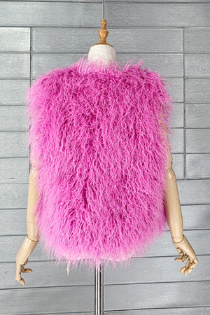 mongolian faux fur vest short sleeveless shaggy jacket for women in pink 5 Alicefurs