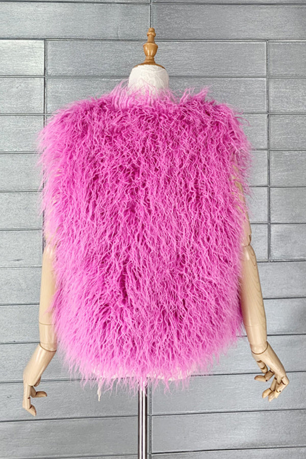 Mongolian Faux Fur Vest Short Sleeveless Shaggy Jacket for Women