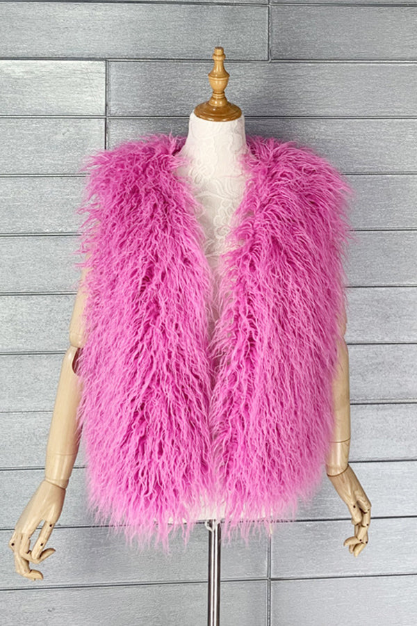 Mongolian Faux Fur Vest Short Sleeveless Shaggy Jacket for Women