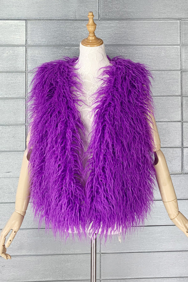Mongolian Faux Fur Vest Short Sleeveless Shaggy Jacket for Women