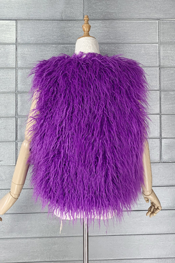 Mongolian Faux Fur Vest Short Sleeveless Shaggy Jacket for Women