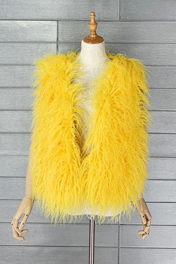 Mongolian Faux Fur Vest Short Sleeveless Shaggy Jacket for Women