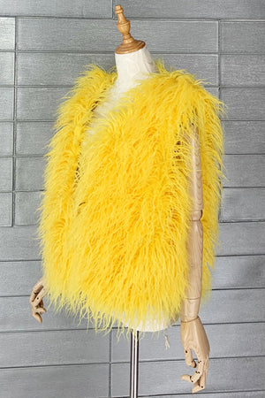 mongolian faux fur vest short sleeveless shaggy jacket for women in yellow 6 Alicefurs