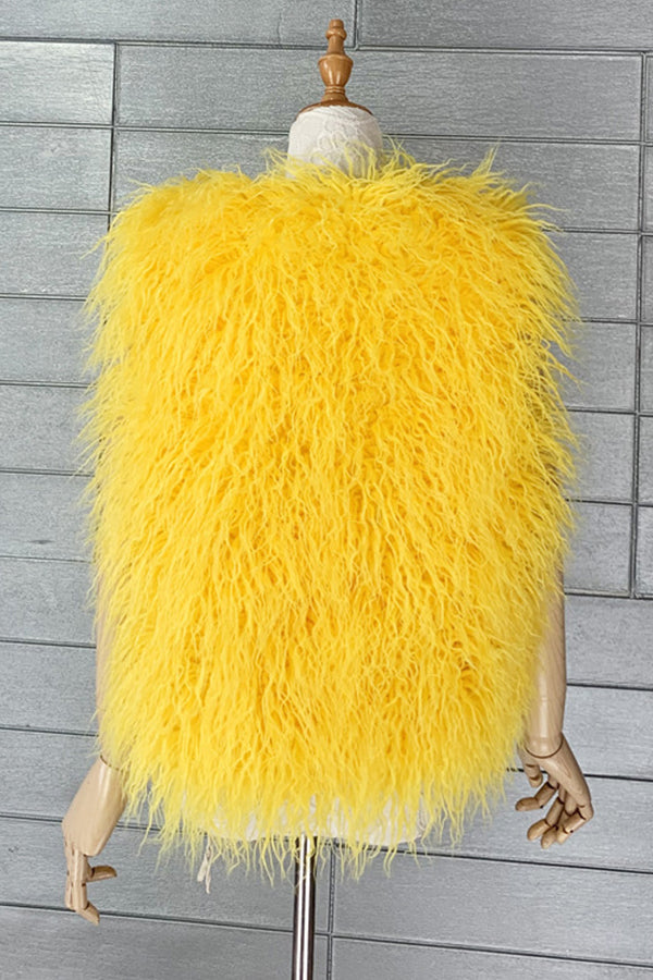 Mongolian Faux Fur Vest Short Sleeveless Shaggy Jacket for Women